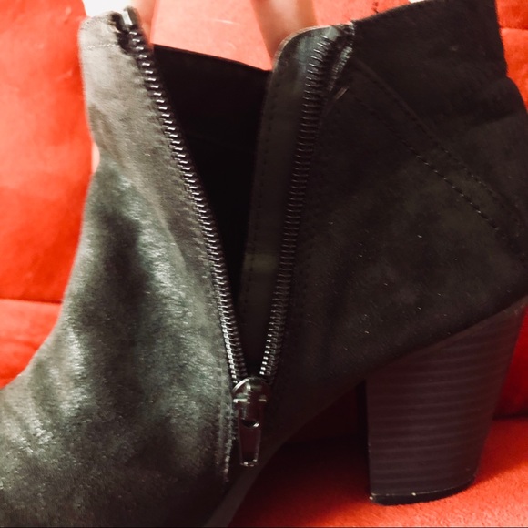 Black, suede look, low rise 3” heel boots w/zipper - Picture 5 of 8